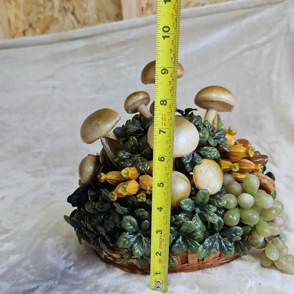 MUSHROOMS GRAPES Vintage Wicker Basket Retro MCM Centerpiece Kitchy Decor